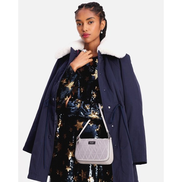 Kate Spade Sam Icon Quilted Satin Clutch Wristlet Silver - Picture 5 of 7